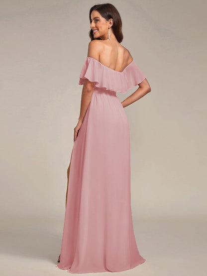 Estelle | Off-Shoulder Ruffle Bridesmaid Dress with Thigh Split