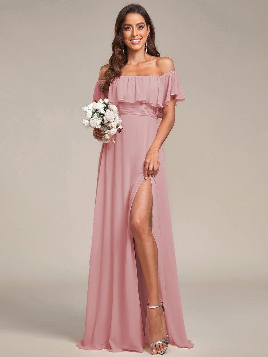 Estelle | Off-Shoulder Ruffle Bridesmaid Dress with Thigh Split