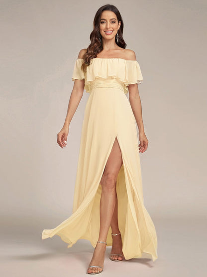 Estelle | Off-Shoulder Ruffle Bridesmaid Dress with Thigh Split
