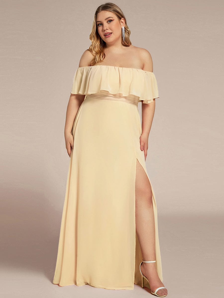 Estelle | Off-Shoulder Ruffle Bridesmaid Dress with Thigh Split