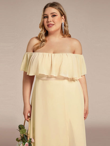 Estelle | Off-Shoulder Ruffle Bridesmaid Dress with Thigh Split