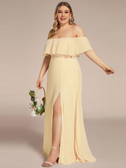 Estelle | Off-Shoulder Ruffle Bridesmaid Dress with Thigh Split