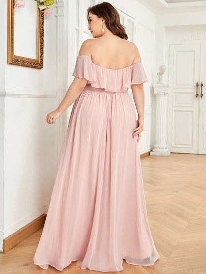 Estelle | Off-Shoulder Ruffle Bridesmaid Dress with Thigh Split