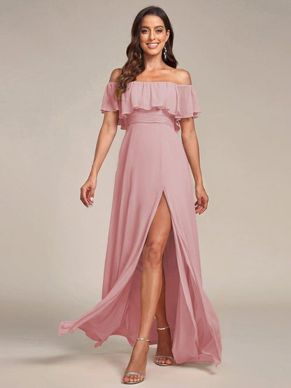 Estelle | Off-Shoulder Ruffle Bridesmaid Dress with Thigh Split
