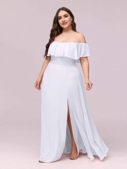 Estelle | Off-Shoulder Ruffle Bridesmaid Dress with Thigh Split
