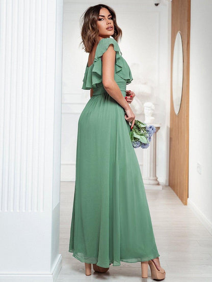 Estelle | Off-Shoulder Ruffle Bridesmaid Dress with Thigh Split
