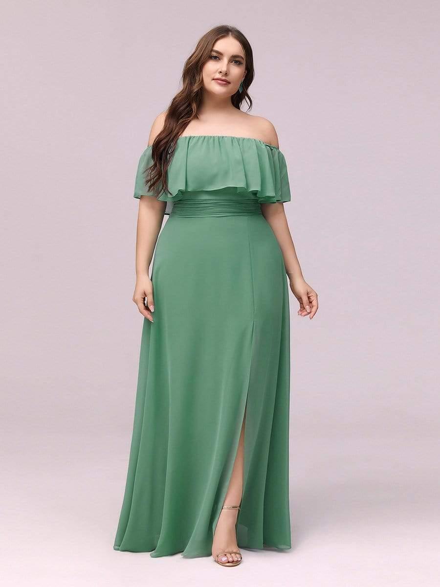 Estelle | Off-Shoulder Ruffle Bridesmaid Dress with Thigh Split