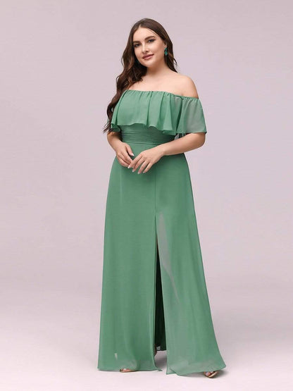 Estelle | Off-Shoulder Ruffle Bridesmaid Dress with Thigh Split