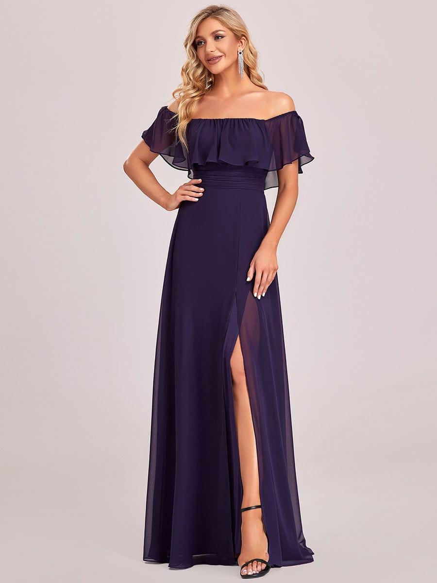 Estelle | Off-Shoulder Ruffle Bridesmaid Dress with Thigh Split