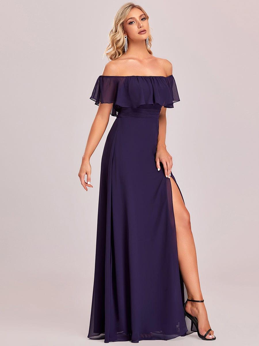 Estelle | Off-Shoulder Ruffle Bridesmaid Dress with Thigh Split