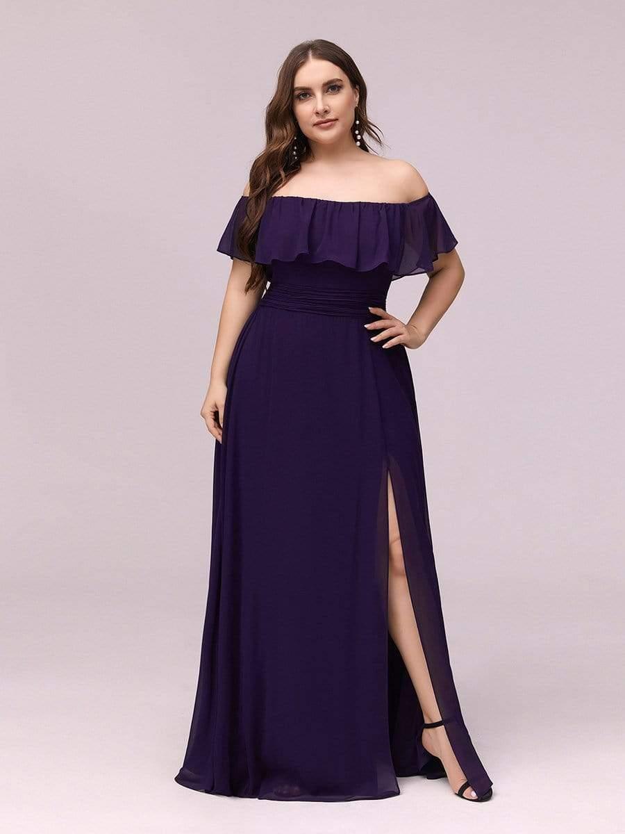 Estelle | Off-Shoulder Ruffle Bridesmaid Dress with Thigh Split