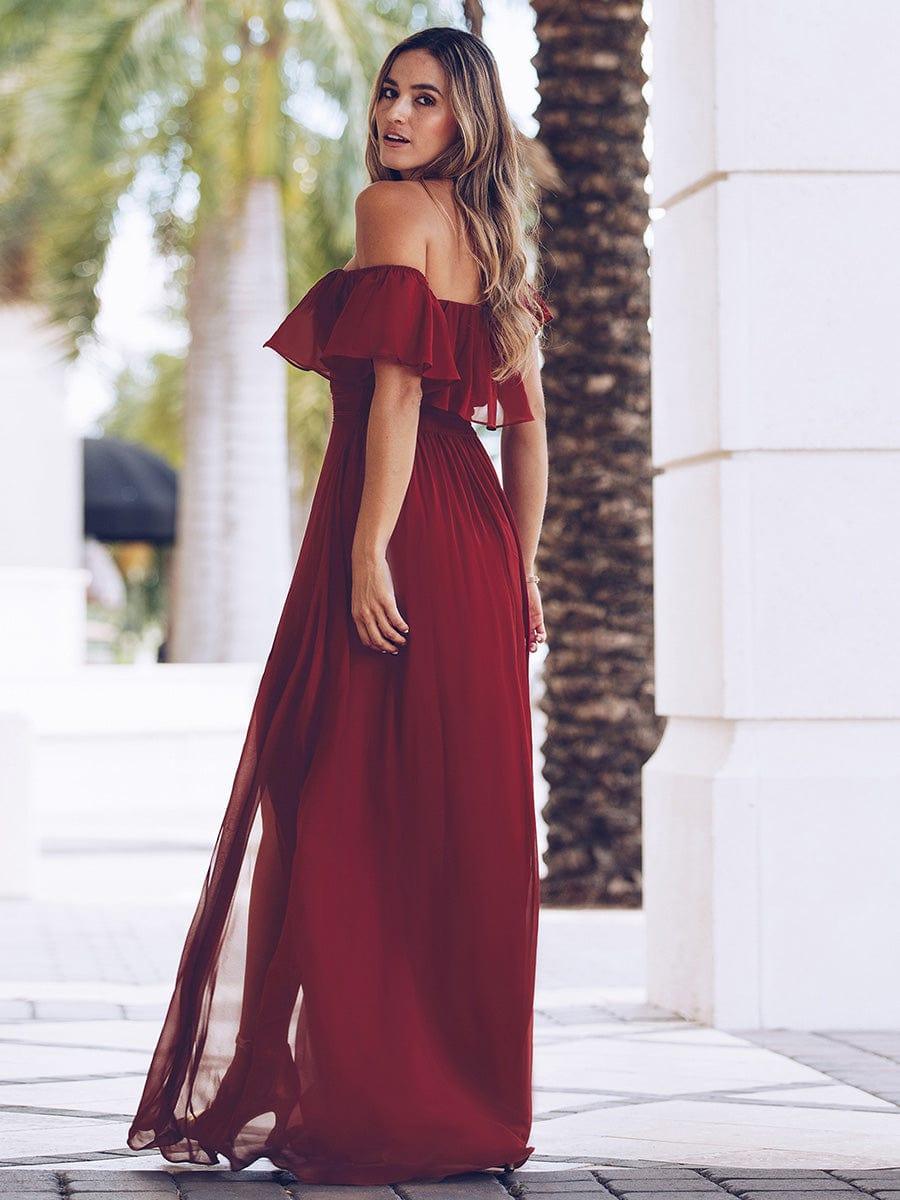 Estelle | Off-Shoulder Ruffle Bridesmaid Dress with Thigh Split