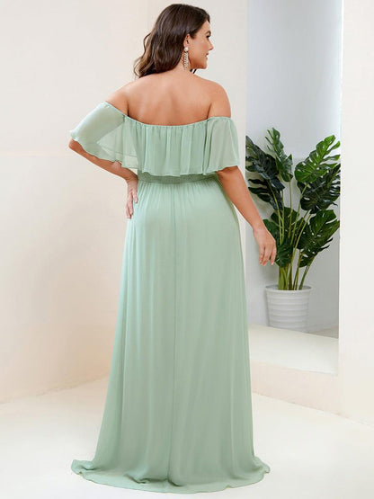 Estelle | Off-Shoulder Ruffle Bridesmaid Dress with Thigh Split