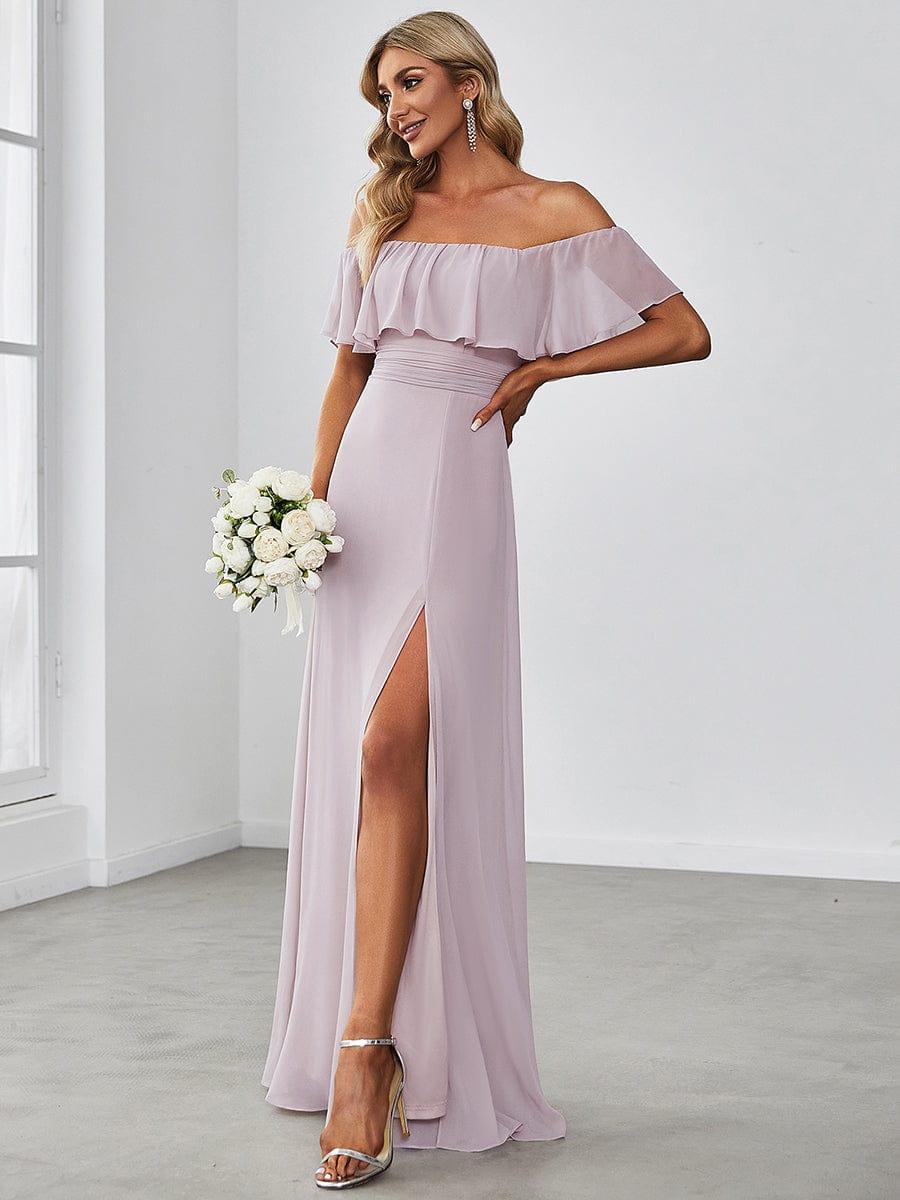 Estelle | Off-Shoulder Ruffle Bridesmaid Dress with Thigh Split