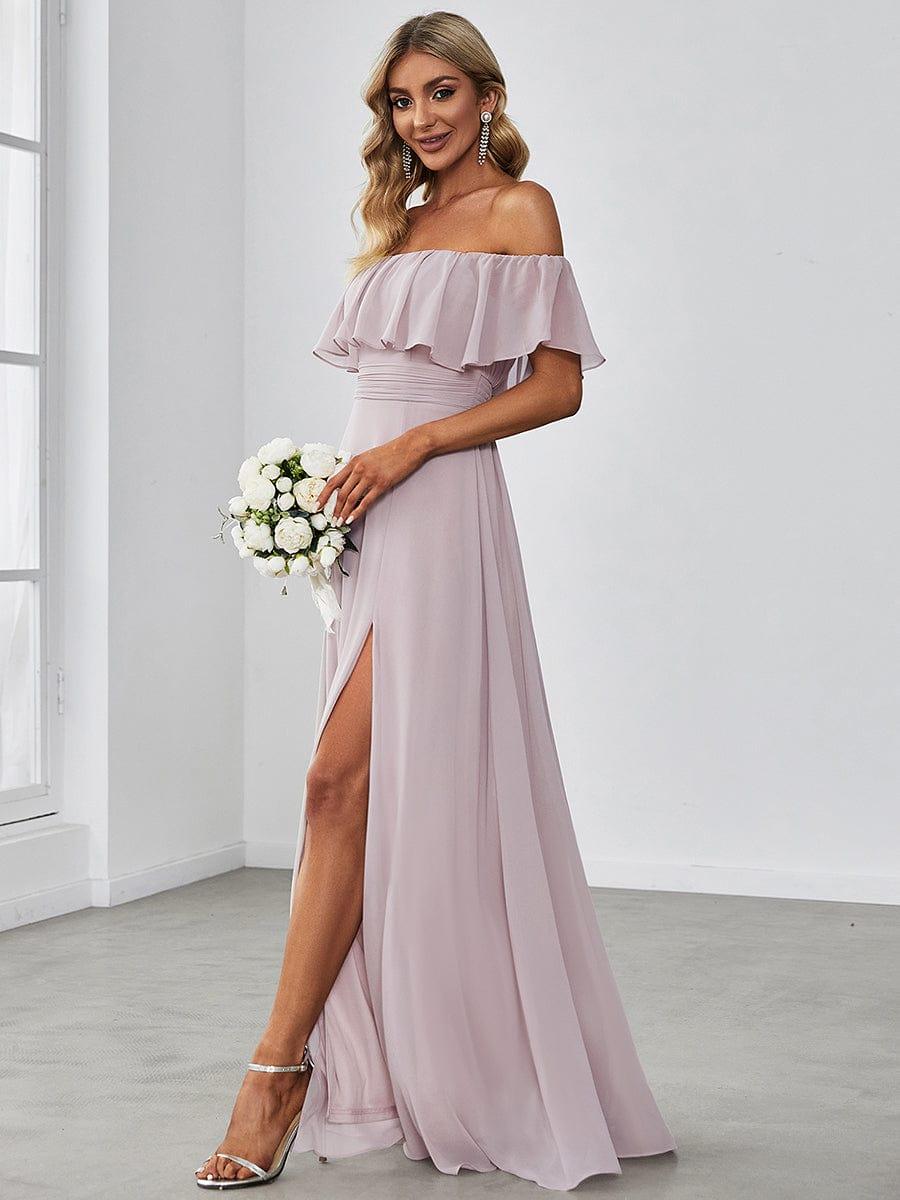 Estelle | Off-Shoulder Ruffle Bridesmaid Dress with Thigh Split