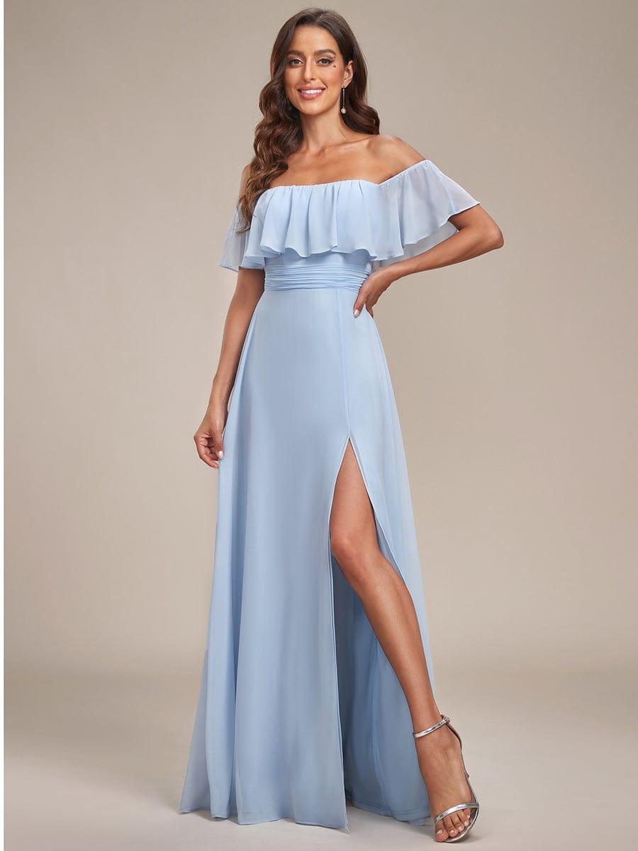 Estelle | Off-Shoulder Ruffle Bridesmaid Dress with Thigh Split
