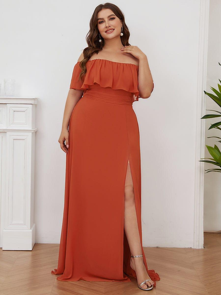 Estelle | Off-Shoulder Ruffle Bridesmaid Dress with Thigh Split