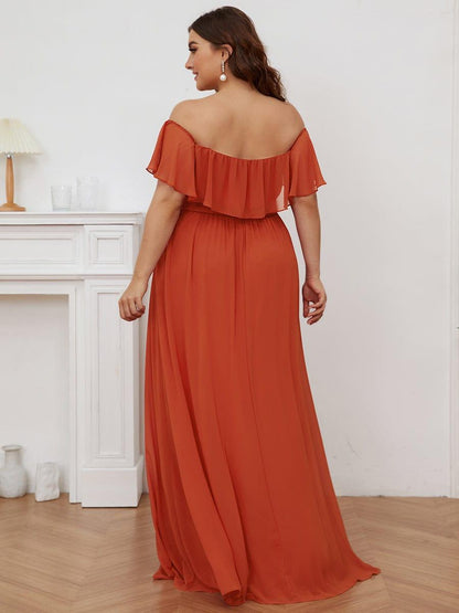 Estelle | Off-Shoulder Ruffle Bridesmaid Dress with Thigh Split