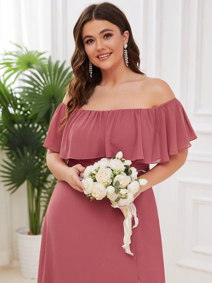 Estelle | Off-Shoulder Ruffle Bridesmaid Dress with Thigh Split