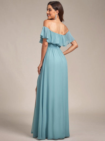 Estelle | Off-Shoulder Ruffle Bridesmaid Dress with Thigh Split