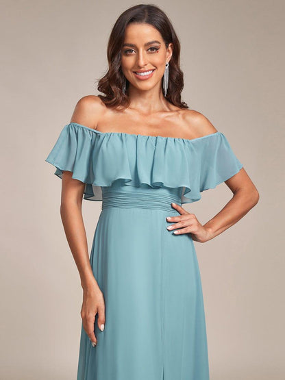 Estelle | Off-Shoulder Ruffle Bridesmaid Dress with Thigh Split