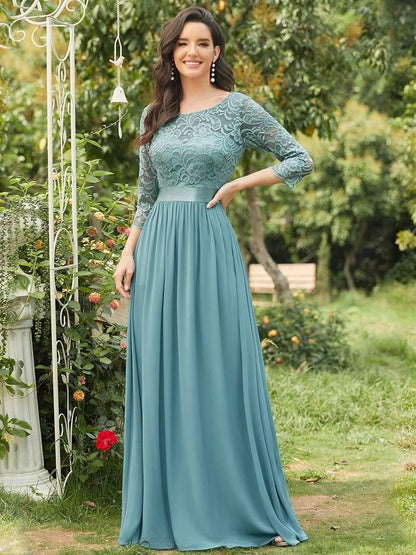 Eva | Ruched Waist A-Line Lace Mother of the Bride Outfits