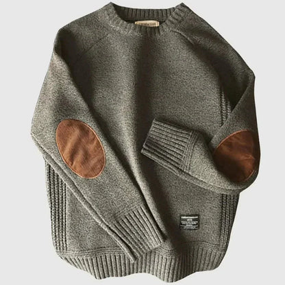 Stylish Men's Patched Crew Neck Sweater