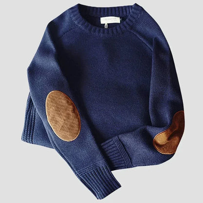 Stylish Men's Patched Crew Neck Sweater