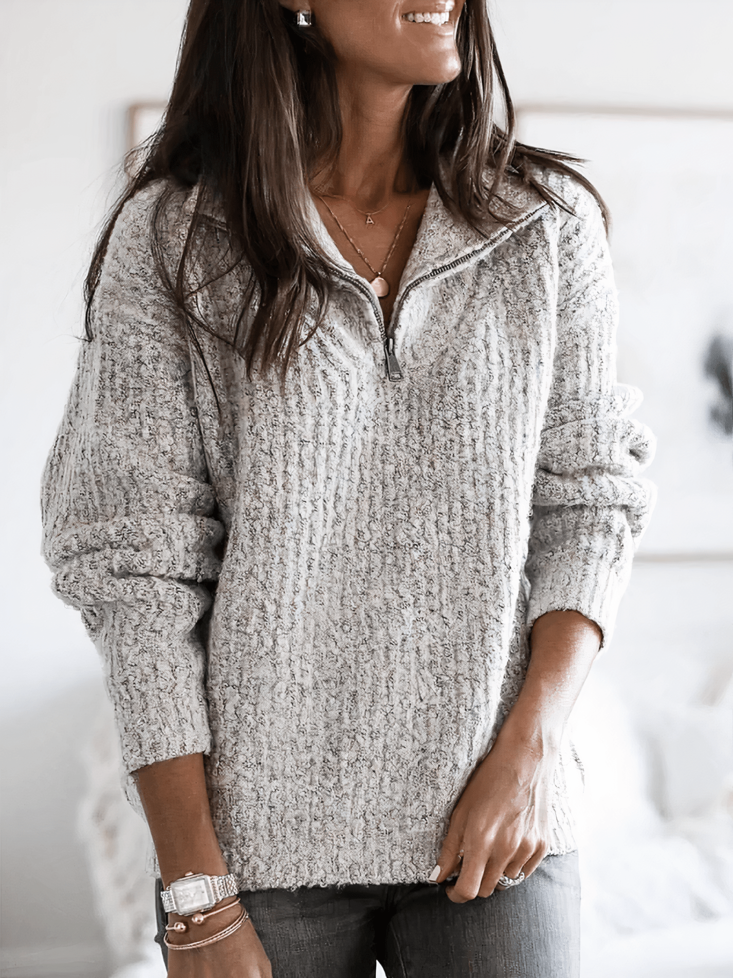 Soft Green Women's Warm Quarter Zip Sweater