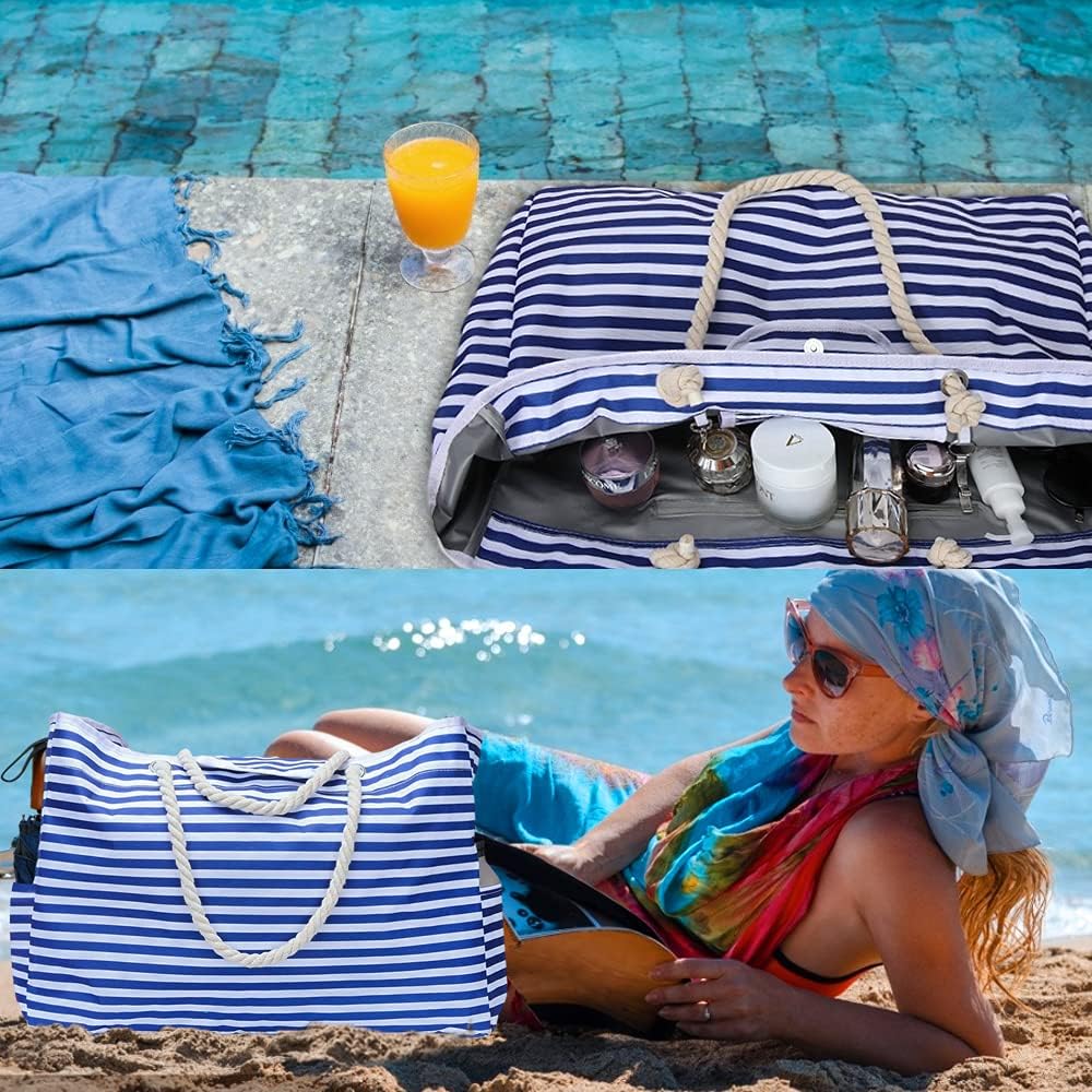 Big Durable Beach Bag with Free Travel Pouch