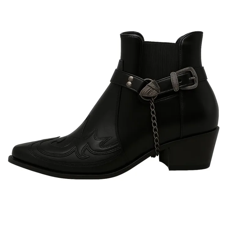 Tough Leather Western Ankle Boots - OutfitLondon
