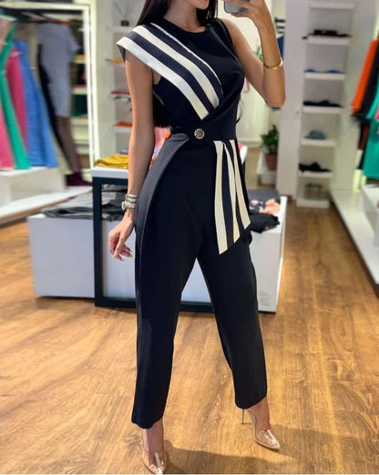 Trendy Cold Shoulder Striped Summer Jumpsuit - OutfitLondon