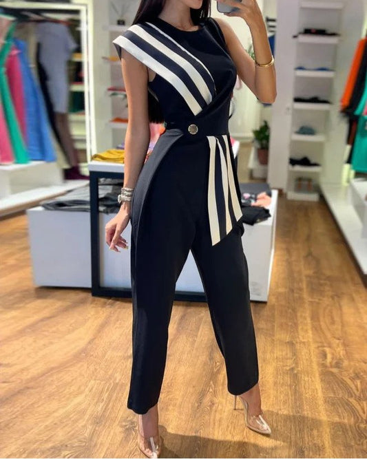 Trendy Cold Shoulder Striped Summer Jumpsuit - OutfitLondon