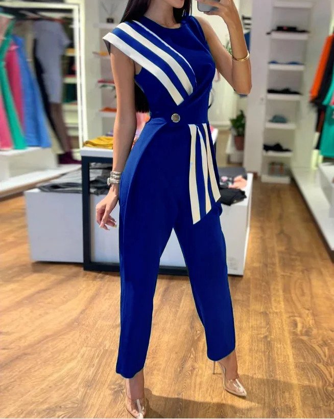 Trendy Cold Shoulder Striped Summer Jumpsuit