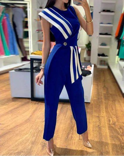 Trendy Cold Shoulder Striped Summer Jumpsuit