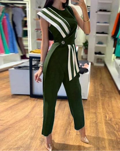 Trendy Cold Shoulder Striped Summer Jumpsuit