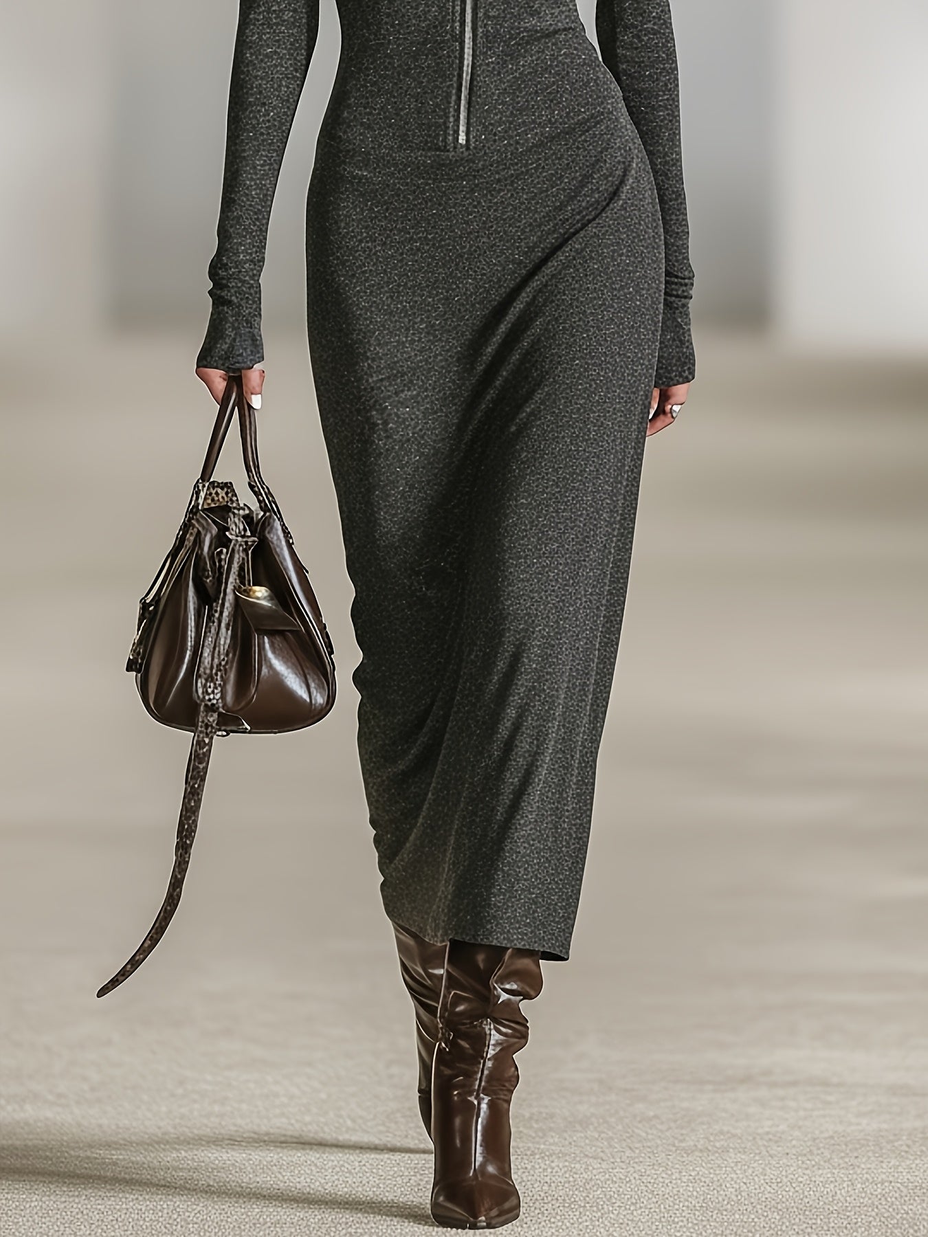 Cozy Hooded Zip Up Tunic Dress