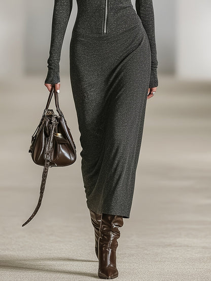 Cozy Hooded Zip Up Tunic Dress