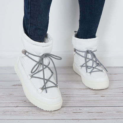 Waterproof Winter Snow Booties Pull on Fur Lining Mid Calf Boots