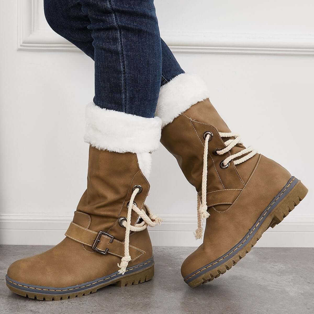 Mid Calf Winter Pull on Booties Mid Knee High Snow Boots