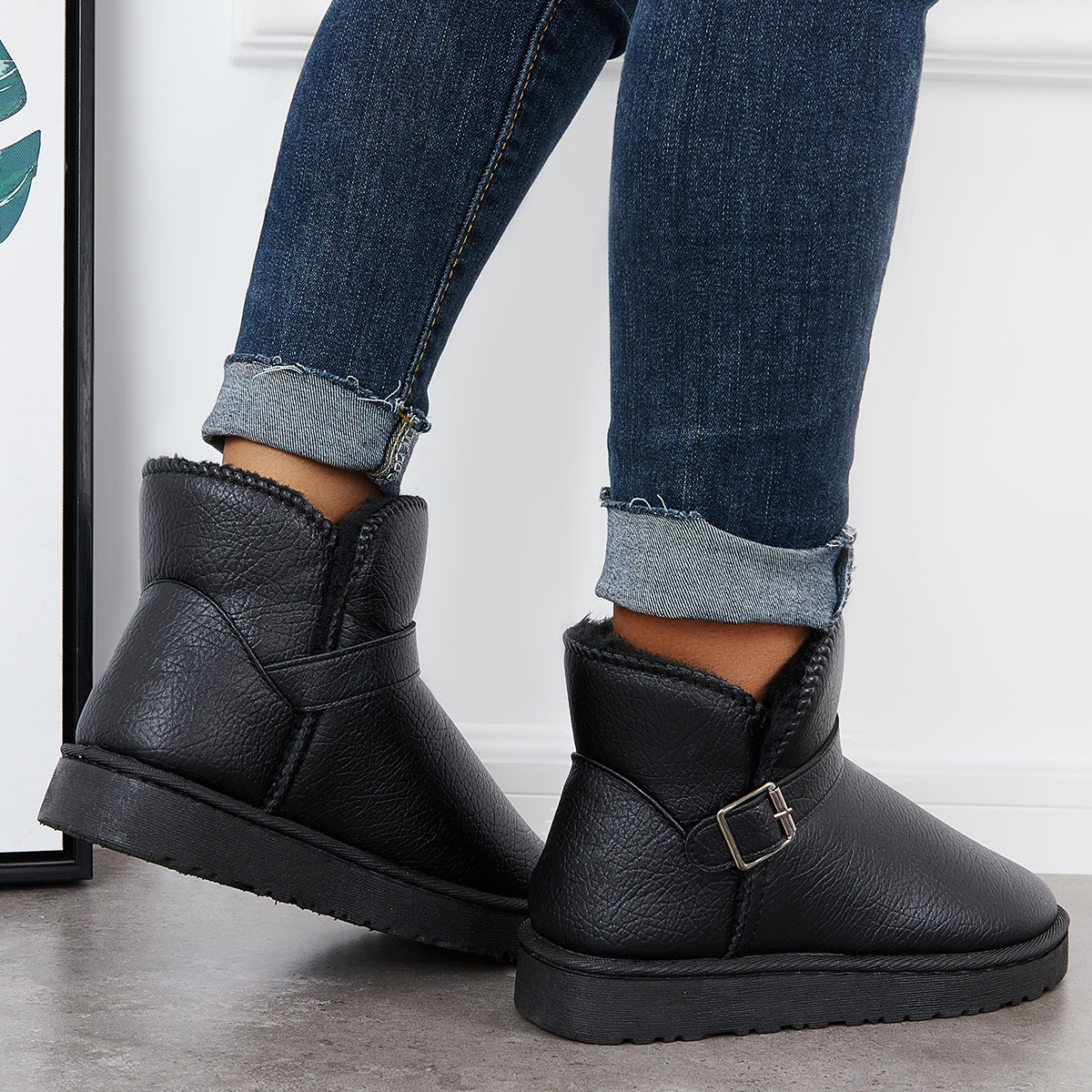 Warm Fur Lining Winter Booties Furry Waterproof Ankle Snow Boots