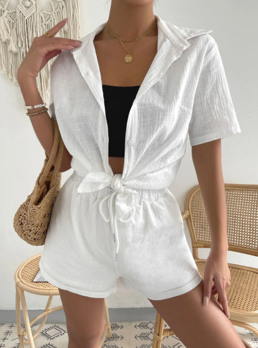 Women's Casual Cotton Loose Fit Shirt and Shorts Set