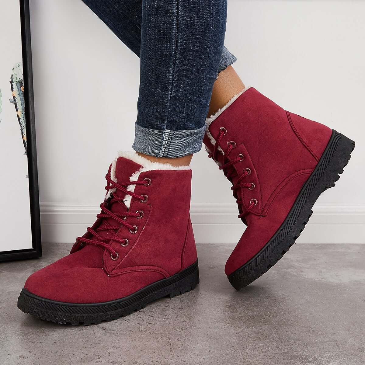 Comfort Warm Fur Flat Waterproof Snow Ankle Boots Cotton Lined Winter Booties