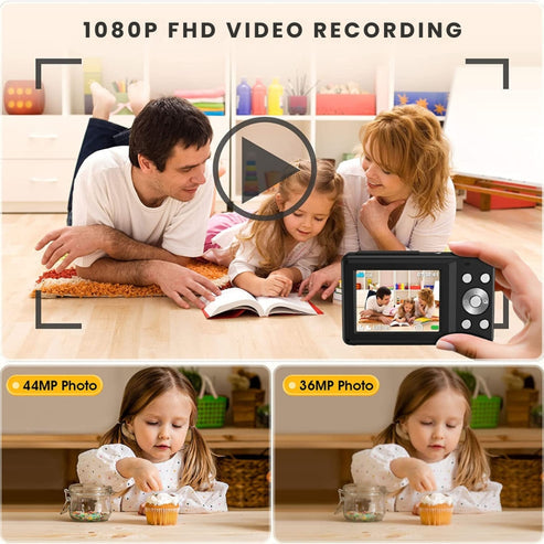 Portable Digital Camera 1080P 44MP with 16X Zoom – Compact Vlogging Camera with LCD Screen, Rechargeable, Perfect for Teens and Students