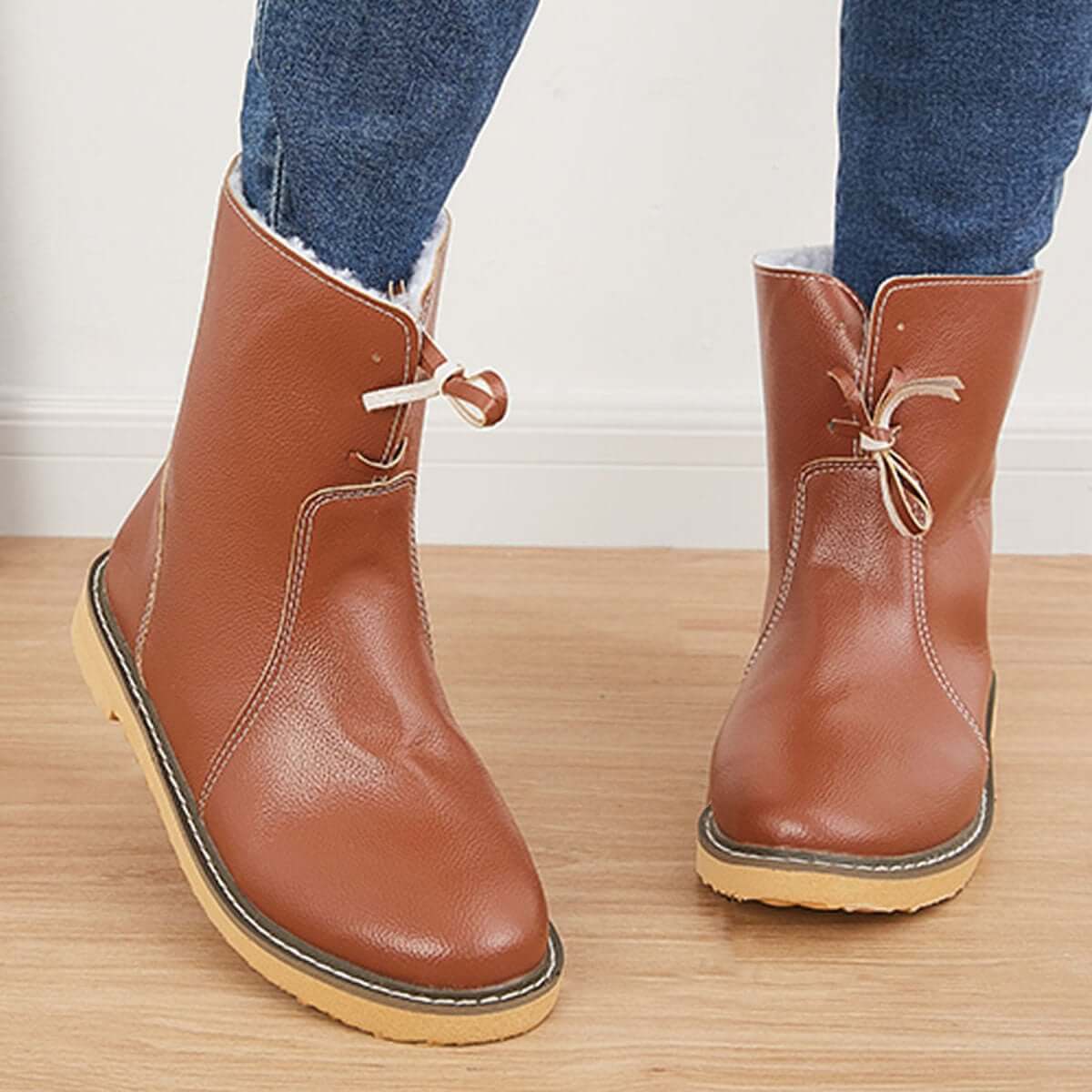 Warm Cotton Lined Waterproof Snow Ankle Boots Wide Width Flat Booties