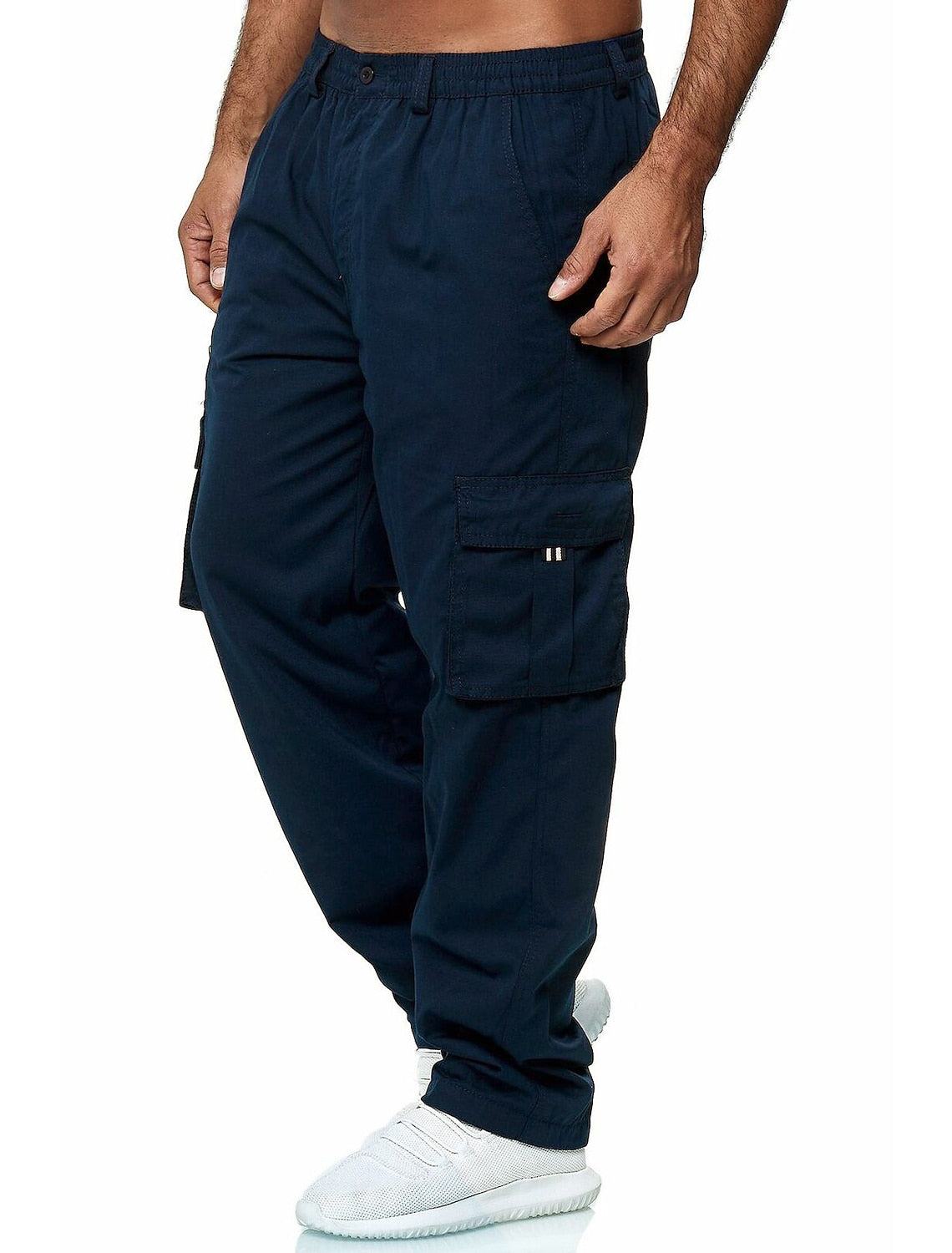 Men's Cargo Pants Elastic Waist Multiple Pockets Full Length Pants Outdoor Sports Casual
