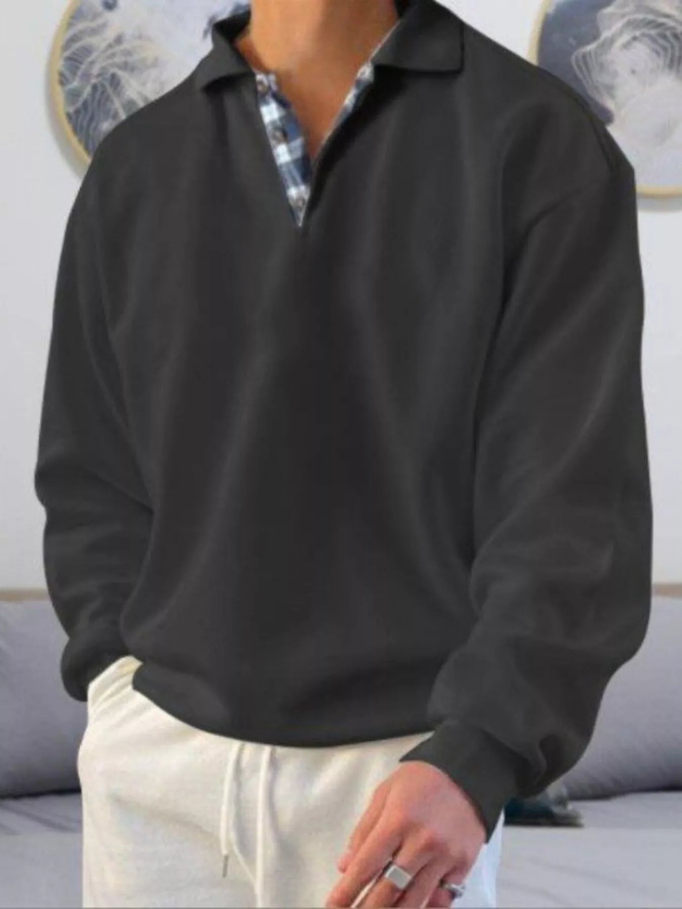Large Mens Traditional Long Sleeve Polo Shirt