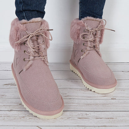 Warm Fur Lined Snow Boots Lace Up Chunky Low Heel Ankle Booties
