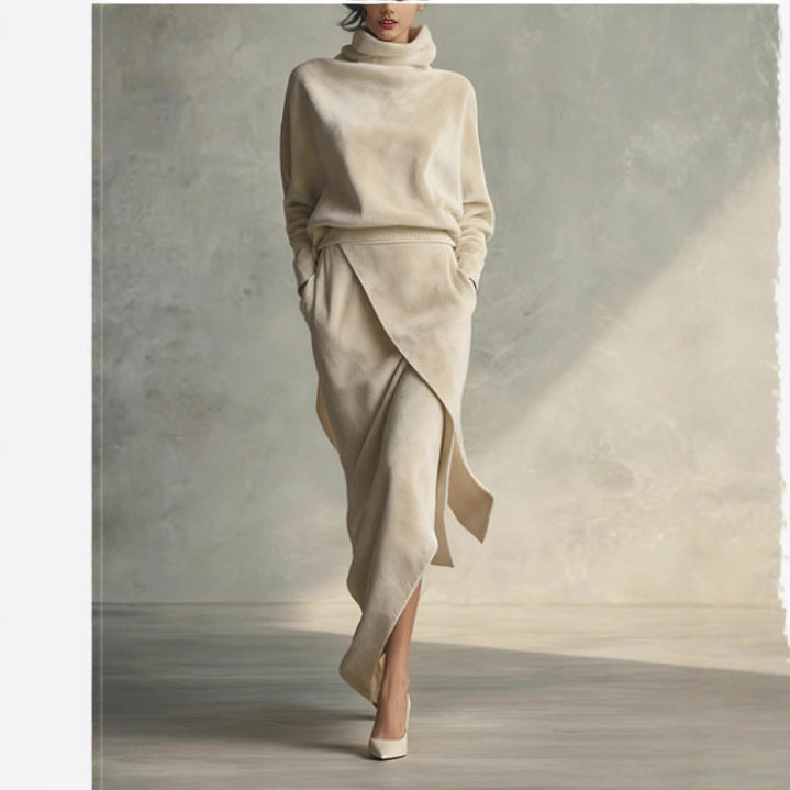 Women's Classic Suede A-Line Dress with Long Sleeves