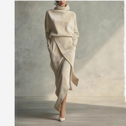 Women's Classic Suede A-Line Dress with Long Sleeves